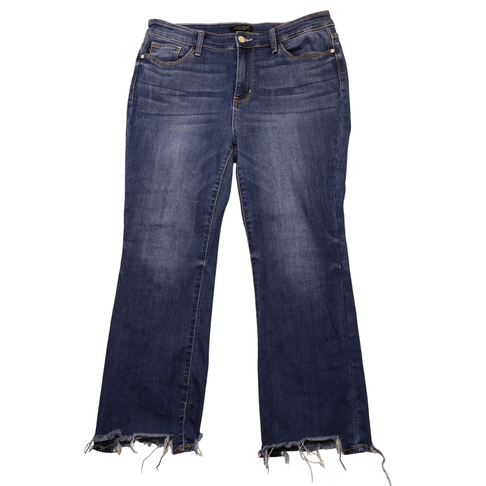 Judy Blue Womens 15/32 Cropped Boot Jeans Blue Raw Hem High Rise JB82416MD